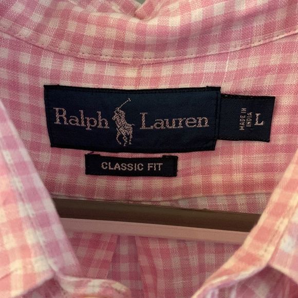 Ralph Lauren Pink & White Checked Linen Classic Fit Shirt Size Large - Picture 5 of 10